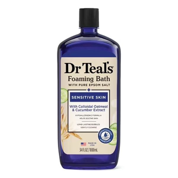 Dr Teal's Foaming Bath with Pure Epsom Salt, Sensitive Skin with Colloidal Oatmeal & Cucumber Extract - 34 fl oz