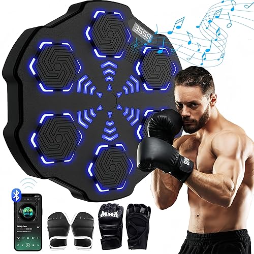 2025 Latest Music Boxing Machine with 4 Gloves, Large Size Wall Mounted Electronic Boxing Target for Adults＆Kids, Smart Bluetooth Punching Trainer with 9 Speed＆Modes, Home Gym Workout - Black
