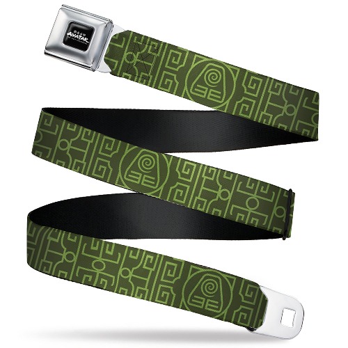 AVATAR LAST AIRBENDER Title Logo Full Color Black/White Seatbelt Belt - Avatar Last Airbender Earth Element Symbol Black/Olive Green Webbing | 1.5" Wide - Fits Pant Size 24-38