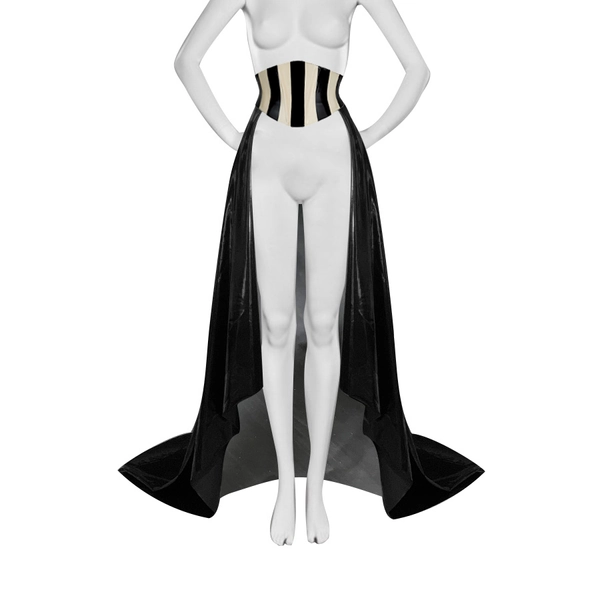 Latex Striped Katy Waspie w/ Lacing / Detachable Train with Loop in supatex black, supatex white