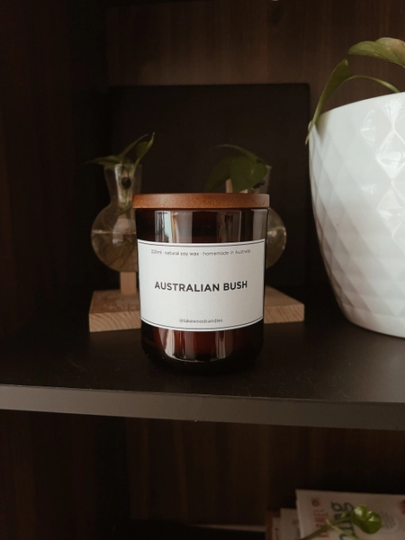 Australian Bush | 300g Handmade Natural Soy Wax Candle | Reusable Amber Jar | Wooden Lid | Homemade in Australia