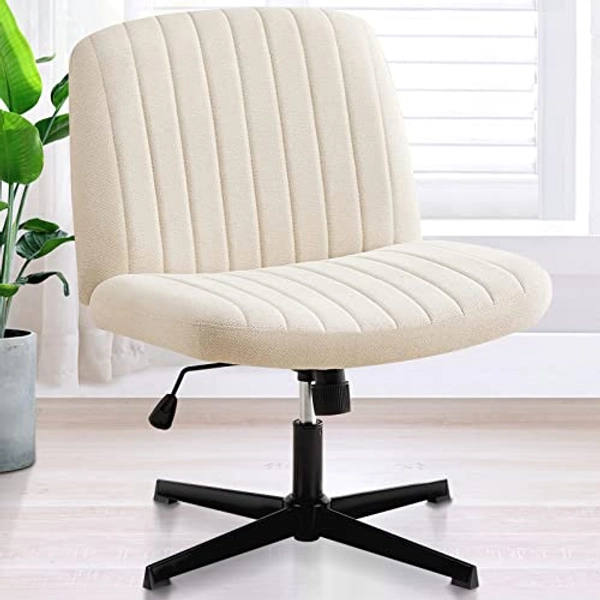 DUMOS Criss Cross Legged Wheels, Wide Armless Desk Adjustable Swivel Home Office Computer Vanity Chair, Beige