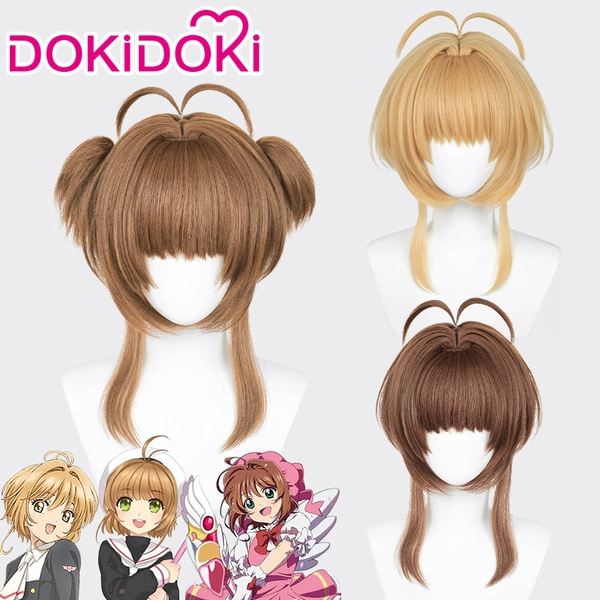 【Ready For Ship】DokiDoki Anime Card Captor Sakura Cosplay Kinomoto Sakura Wig Light Brown/Dark brown/Blond Hair Cardcaptor Sakura/ Hair accessories