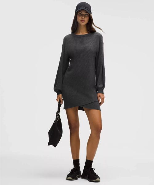 Reversible Crossover Cotton-Blend Dress - Heathered Deep Coal - Medium