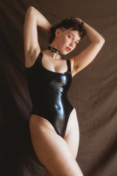 Custom made Latex Rubber mid leg body suit with Brazilian coverage