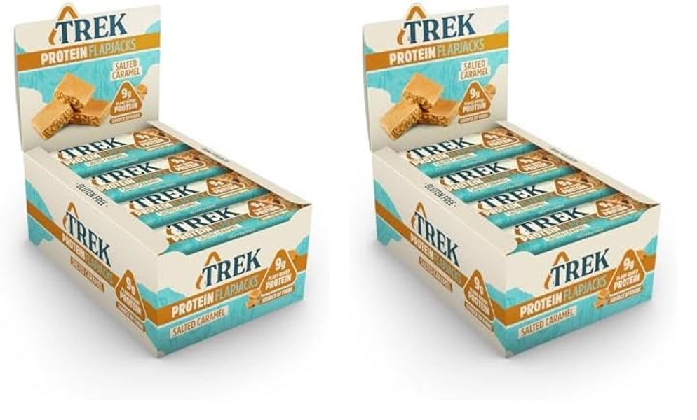 JC's Trek High Protein Flapjack Salted Caramel - Gluten Free - Plant Based - Vegan Snack - 50 g x 16 Bars (Pack of 2)