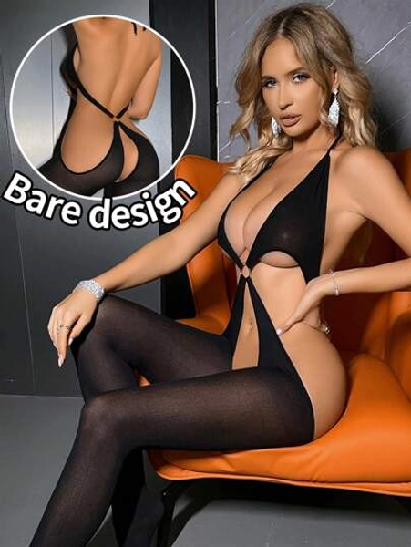 1pc Women Sexy Lingerie, Criss-Cross Backless Slinky Jumpsuit, High Stretch Form-Fitting Jumpsuit, Hollow-Out Bodysuits, Suitable For Couples, Parties, Clubs