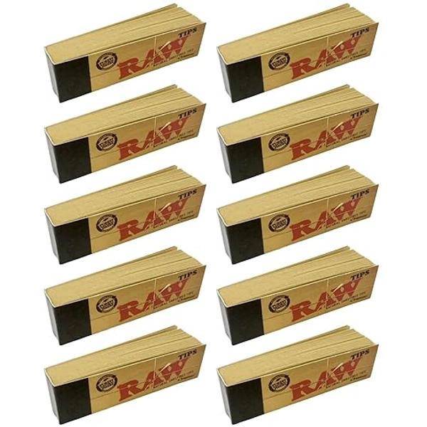 Raw Rolling Papers Unbleached Filter Tips 10 Pack = 500 Tips - 50 Count (Pack of 10)