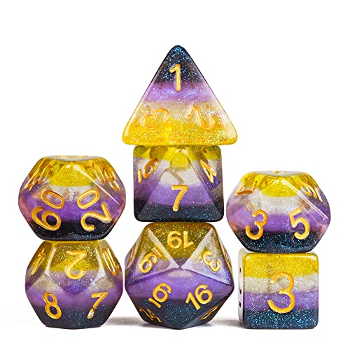 HDdais 7PCS Non-Binary-Pride Polyhedral Dice Set, Homosexual Flag D&D Dice for Dungeons and Dragons, DND Dice for RPG MTG and Other Table Games - Flag-non-binary-pride