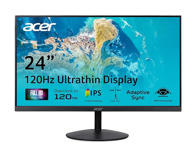 acer SB240Y G0bi 23.8" IPS Full HD Ultra-Slim Edge-to-Edge Gaming Office Monitor | Adaptive-Sync Support (FreeSync Compatible) | Up to 120Hz Refresh | 1ms (VRB) | Tilt | HDMI & VGA Ports | Black - FHD 120Hz - 23.8-inch - Black