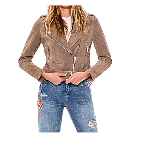 [BLANKNYC] womens Luxury Clothing Cropped Suede Leather Motorcycle Jackets, Comfortable & Stylish Coats - Small - Sand Stoner
