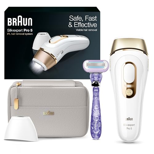 Braun IPL Long-lasting Laser Hair Removal Device for Women & Men, Silk Expert Pro5 PL5157, Safe & Virtually Painless Alternative to Salon Laser Hair Removal, Full Body, With Venus Razor & Luxury Case - PL5157
