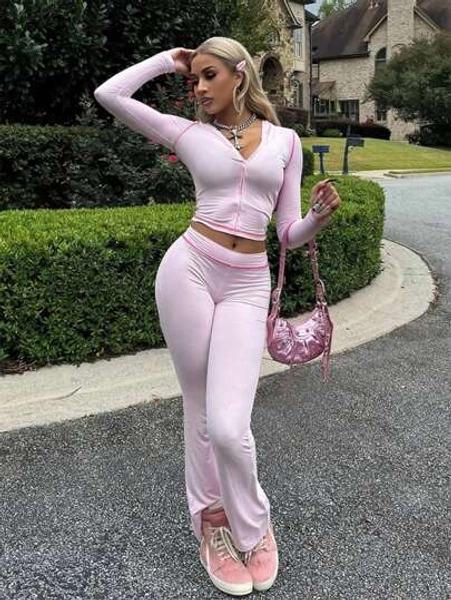 INAWLY Women Autumn/Winter New Leopard Print Colorblock Hoodie Jacket With Full Zipper Closure And Extra Long Pants Set