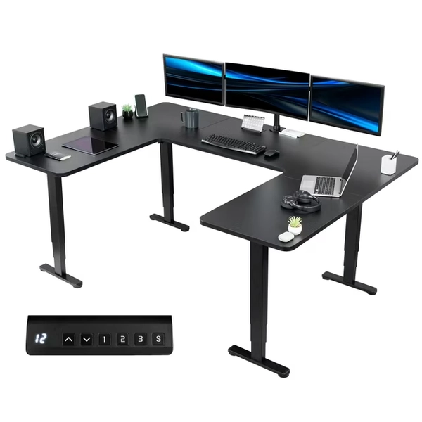 VIVO Black U-Shaped 83" x 60" Height Adjustable 4-Leg Electric Standing Desk