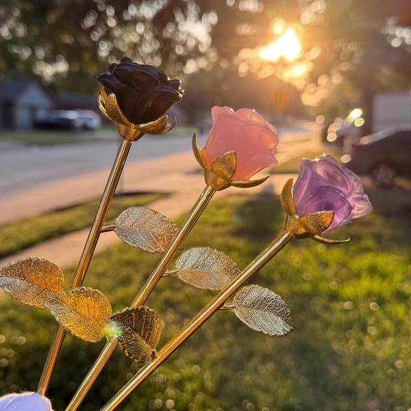Handcrafted Crystal Rose Gemstone Quartz Flower Reiki Healing Stone Rose Gift