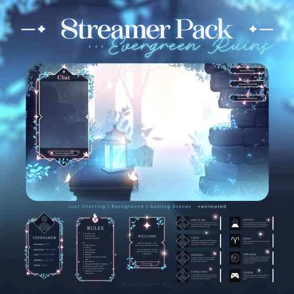 Evergreen Ruins Stream Pack - Light & Dark Twitch Overlay