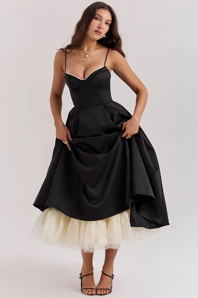 Mademoiselle Black Tulle Midi Dress