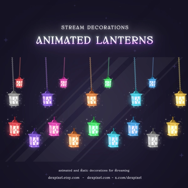 Animated Lanterns Colorful Stream Decoration | Animated Deco Decorations | Cute Stream Decor | Floral Vtuber Stream Add-On