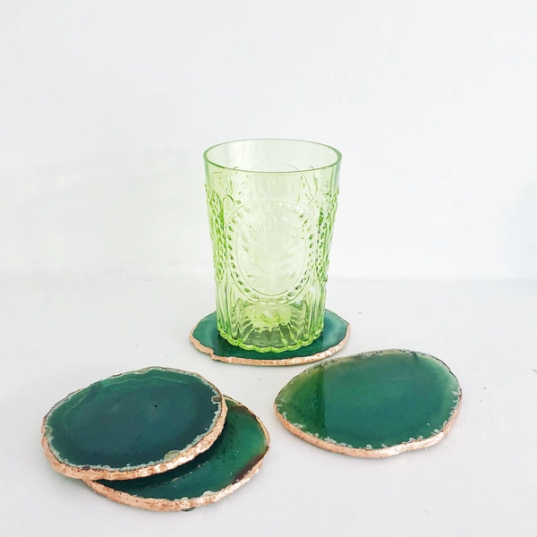 Green Agate Coaster with Copper / Rose Gold Edge. Agate Slice. Agate Coaster Set. Geode Coasters. Drink Coasters. Coffee Table Decor. Boho.