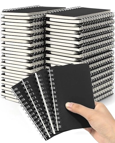 Dynta Spiral Notebooks Memo Pads 3x5 Bulk, 60 Packs Small Pocket Notebooks, Mini Notepads Black Cardboard Cover for Note-taking, Writing, Office, School, Work, College (60 Sheets/120 Pages)
