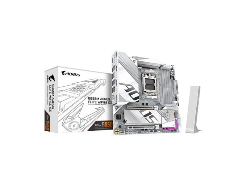 GIGABYTE B850M AORUS ELITE WIFI6E ICE AMD AM5 LGA 1718 Motherboard, mATX, DDR5, 2x M.2, PCIe 5.0, USB-C, WIFI6E, 2.5GbE LAN, EZ-Latch, 5-Year Warranty