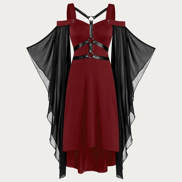 Gothic Punk Mesh Swing Sleeve Lace Up Slip Dress