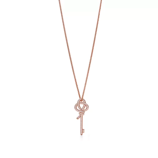 Tiffany Knot Medium Key Pendant in Rose Gold with Diamonds