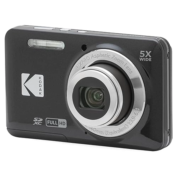 KODAK PIXPRO FZ55-BK 16MP Digital Camera 5X Optical Zoom 28mm Wide Angle 1080P Full HD Video 2.7" LCD Vlogging Camera (Black)