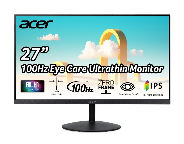 Acer Monitor SB2 27" FHD (1920 x 1080) Panel IPS Zero-Frame | Tecnología AMD FreeSync | Diseño Ultra Slim | 100Hz | frecuencia de actualización 1ms (VRB) | Puertos HDMI y VGA