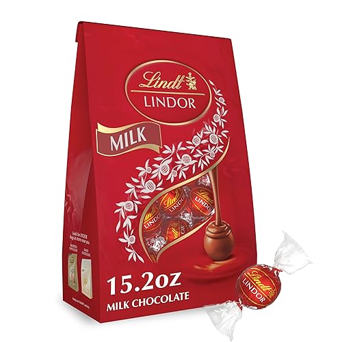Lindt LINDOR Milk Chocolate Candy Truffles, Milk Chocolate with Melting Truffle Center, 15.2 oz. Bag - 15.2 Ounce (Pack of 1) - 15.2-oz