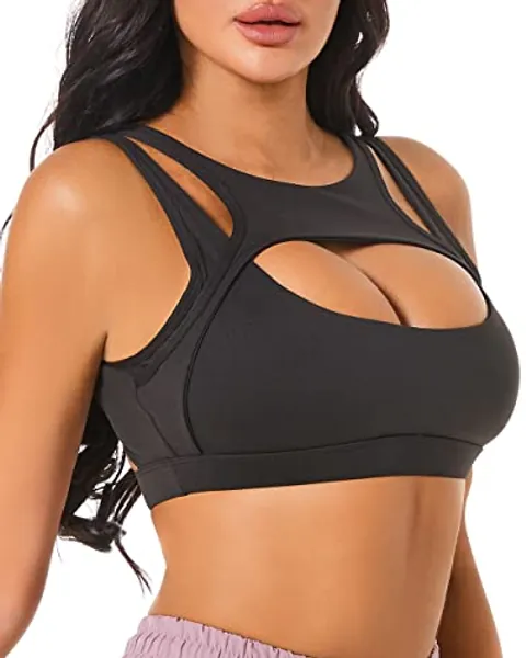 Betaven Push up Sports Bra for Women Sexy Hollow Crop Tops with Removable Cups Workout Fitness Yoga Bra Medium Support