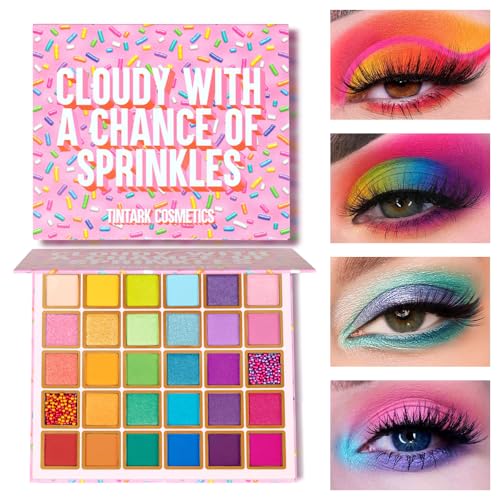 TINTARK Colorful Eyeshadow Palette MaKeup, Blue Purple Green Pink Eye Shadow Pallets for Women Party Make up, Glitter Shimmer Matte Eyeshadows 30 Shades, Talc Free -Cloudy with a Chance of Sprinkles