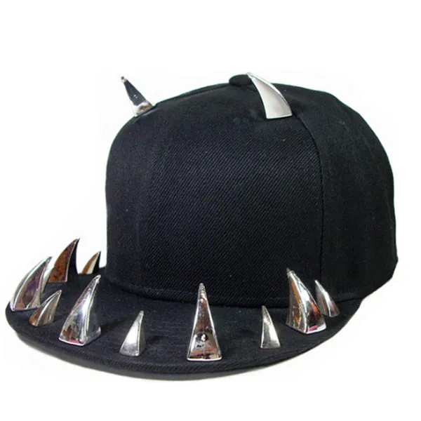WOWOWO Baseball Hat Unisex Punk Gothic Horn Rivets Baseball Cap Hip Hop Street Festival Snapback Hat