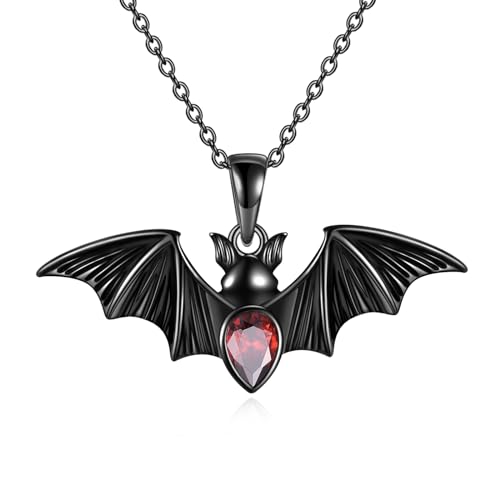 ONEFINITY Bat Necklace 925 Sterling Silver Black Bat Pendant Gothic Halloween Necklace Bat Jewellery Gift For Women Men - bat 1