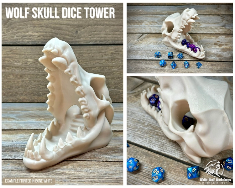 Wolf Skull Dice Tower | 3D Printed Tabletop Fantasy Role Play RPG Gaming Props Dungeons and Dragons DnD D&D Wargaming | Kekreations3D