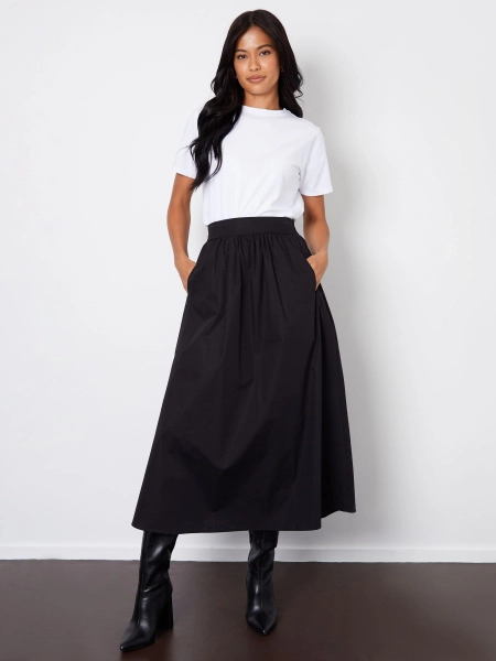 Threadbare Black Midi Skirt with Pockets