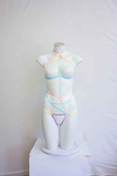 Pentagram Lingerie: Pride Outfit, Festival Fashion, Pentagram Underwear, Pastel Goth, Rainbow Clothing, Rainbow Lingerie, Rainbow Harness