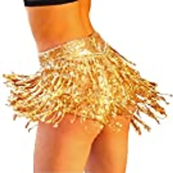Yollmart Women's Sequins Tassel Skirts Shorts Booty Dance Festival Bottoms