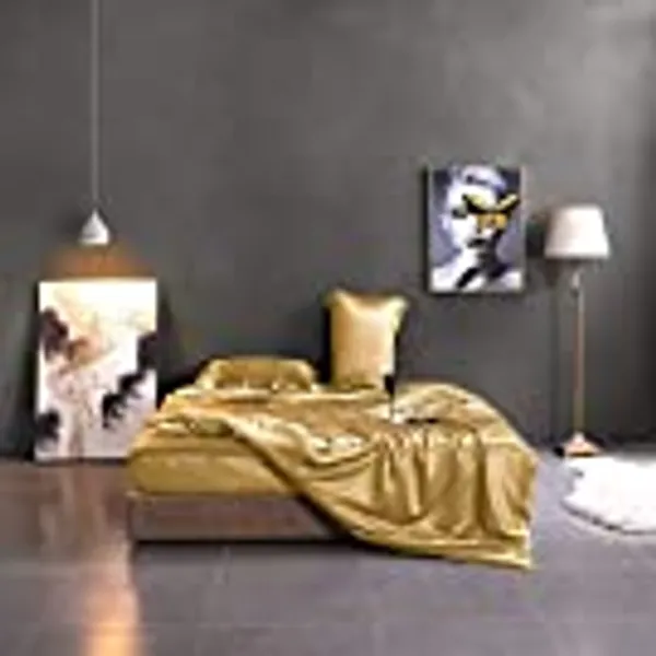 THXSILK 100% Mulberry Silk Duvet Cover, 7A+ Top Grade Silk Comforter Cover, High End Collection Down Comforter Quilt Cover with Zipper Closure - Seamless, Ultra Soft, Cal King, Metallic Gold