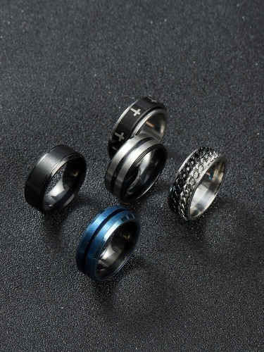 5pcs Men Chain Decor Ring