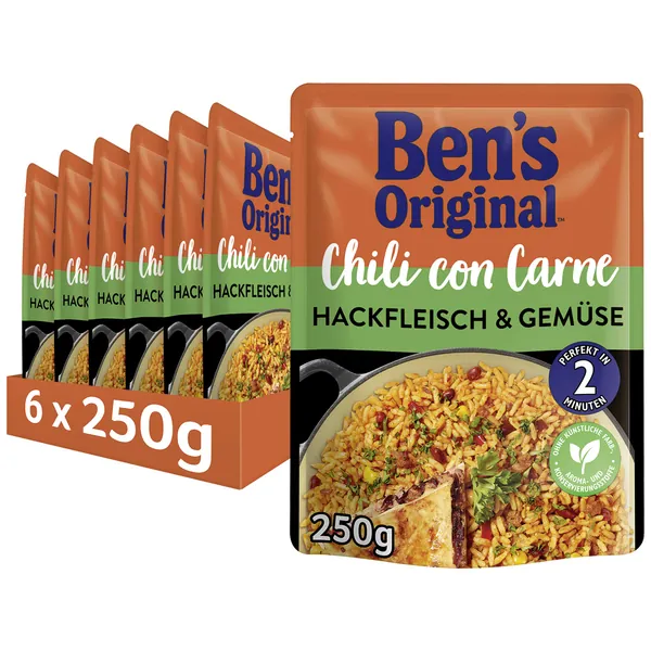Ben's Original Express Chili con Carne Fertiggerichte Hackfleisch & Gemüse, 6 Packungen (6 x 250g)