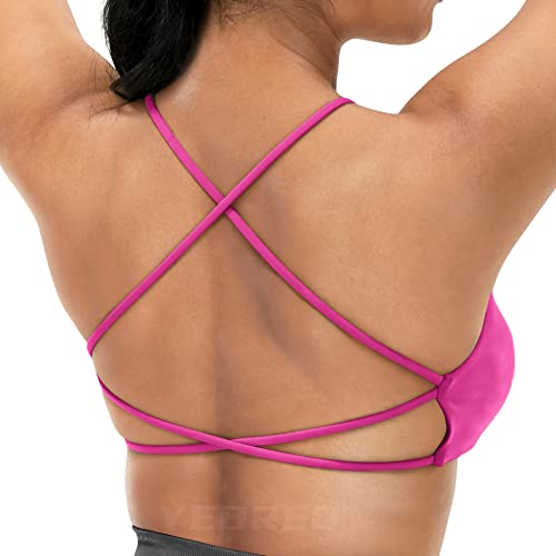 YEOREO Pearl Women's Sports Bra Strappy Criss Cross Back Bra Removable Padded Yoga Crop Top - #1 Rose Pink - Medium