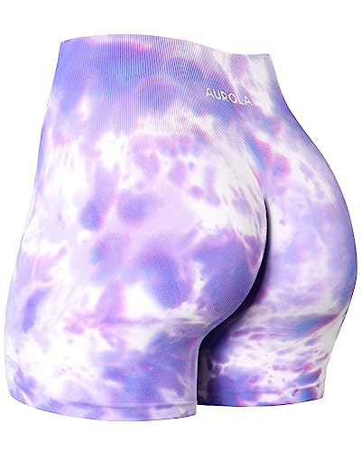 AUROLA Intensify Workout Shorts for Women Seamless Scrunch Short Gym Yoga Running Sport Active Exercise Fitness Shorts - Fantasy Jacaranda Tie Dye - Medium