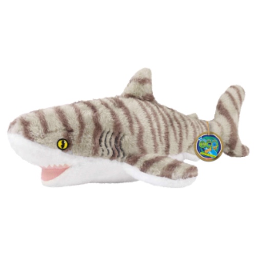 EcoBuddiez - Tiger Shark from Deluxebase. Medium 41cm Soft Plush Animals made from Recycled Plastic Bottles. Eco-Friendly Cuddly Gift for Kids and Cute Stuffed Animal Toy for Toddlers.
