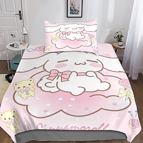 FIBITA 3D Printed Cinnamoroll Duvet Cover Set Anime Bedding Set Quilt Cover with Pillowcase Soft Microfiber Comforter Quilt with Zipper Closure for Kids Toddler Single（135x200cm） - Single（135x200cm） - Cinnamoroll-7