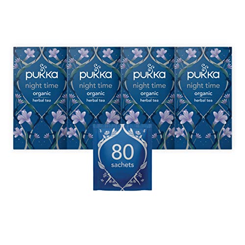 Pukka Herbs | Night Time Organic Herbal Calming Tea | Lavender, Oat Flower, and Limeflower | Natural Sleep Tea | Perfect for Bedtime | 4 Packs | 80 Sachets - Night Time