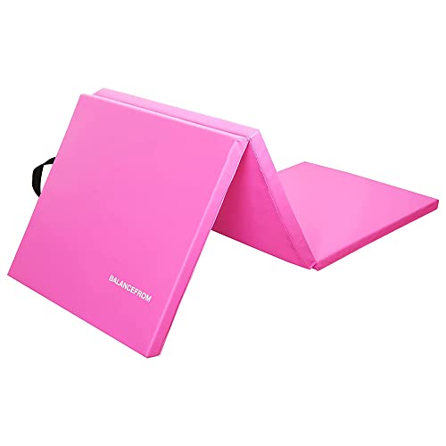 BalanceFrom Thick Three Fold Folding Exercise Mat with Carrying Handles for MMA, Gymnastics and Home Gym Protective Flooring, Multiple Sizes, Multiple Colors - 1.5-inch Thick - Pink