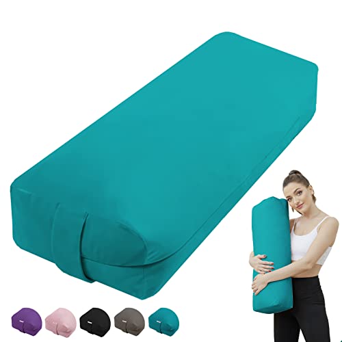 TokSay Yoga Bolster Pillow for Restorative Yoga - Meditation Pillow with Velvet Cover, Filled with Soft Cotton - Yoga Pillow for Yin Yoga, prenatal Yoga, Meditation - Rectangular Yoga Bolster (Green) - Green - 27x10x5 IN
