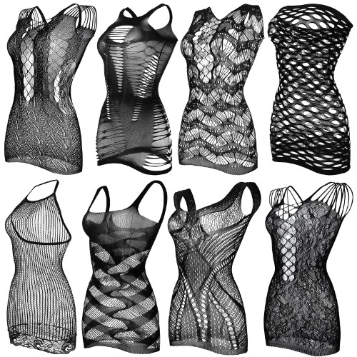 Geyoga 8 Pieces Fishnet Dress for Women Lingerie for Women Fishnet Dress Women Lingerie Fishnet for Women Favor - Black