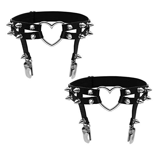 MILAKOO Adjustable Leather Leg Harness Garter Belt Punk Gothic Thigh Ring Garter - Black, Silver Spike
